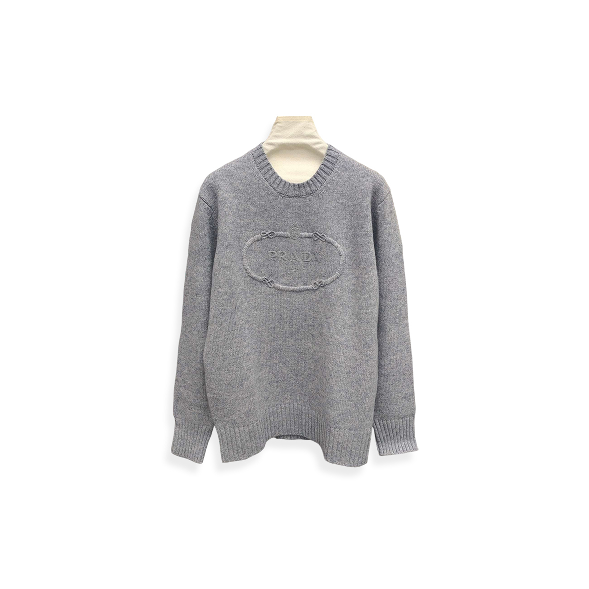 PRADA GREY WOOL AND CASHMERE CREW-NECK SWEATER 